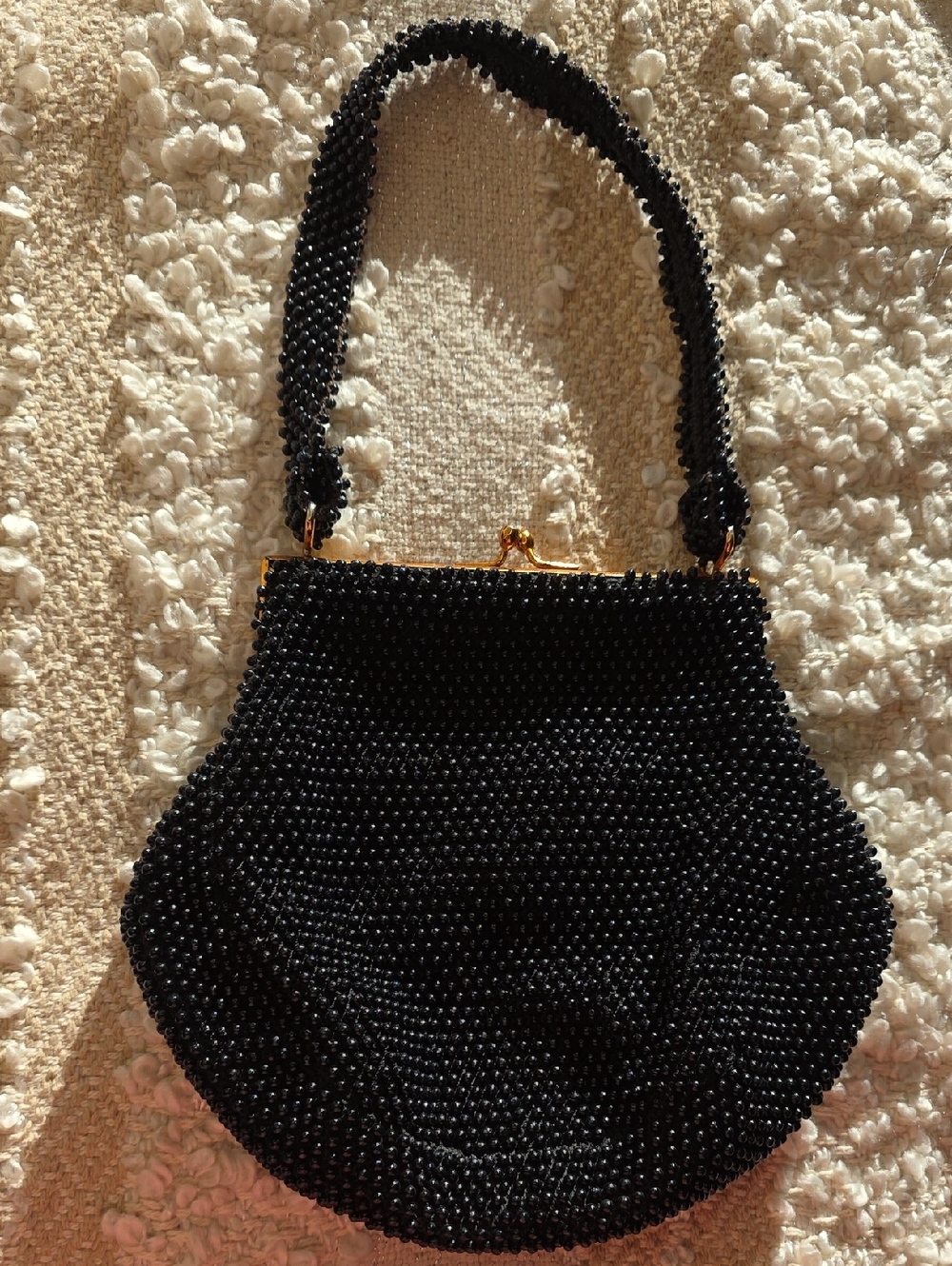 Black Beaded Evening Clutch with Gold Frame